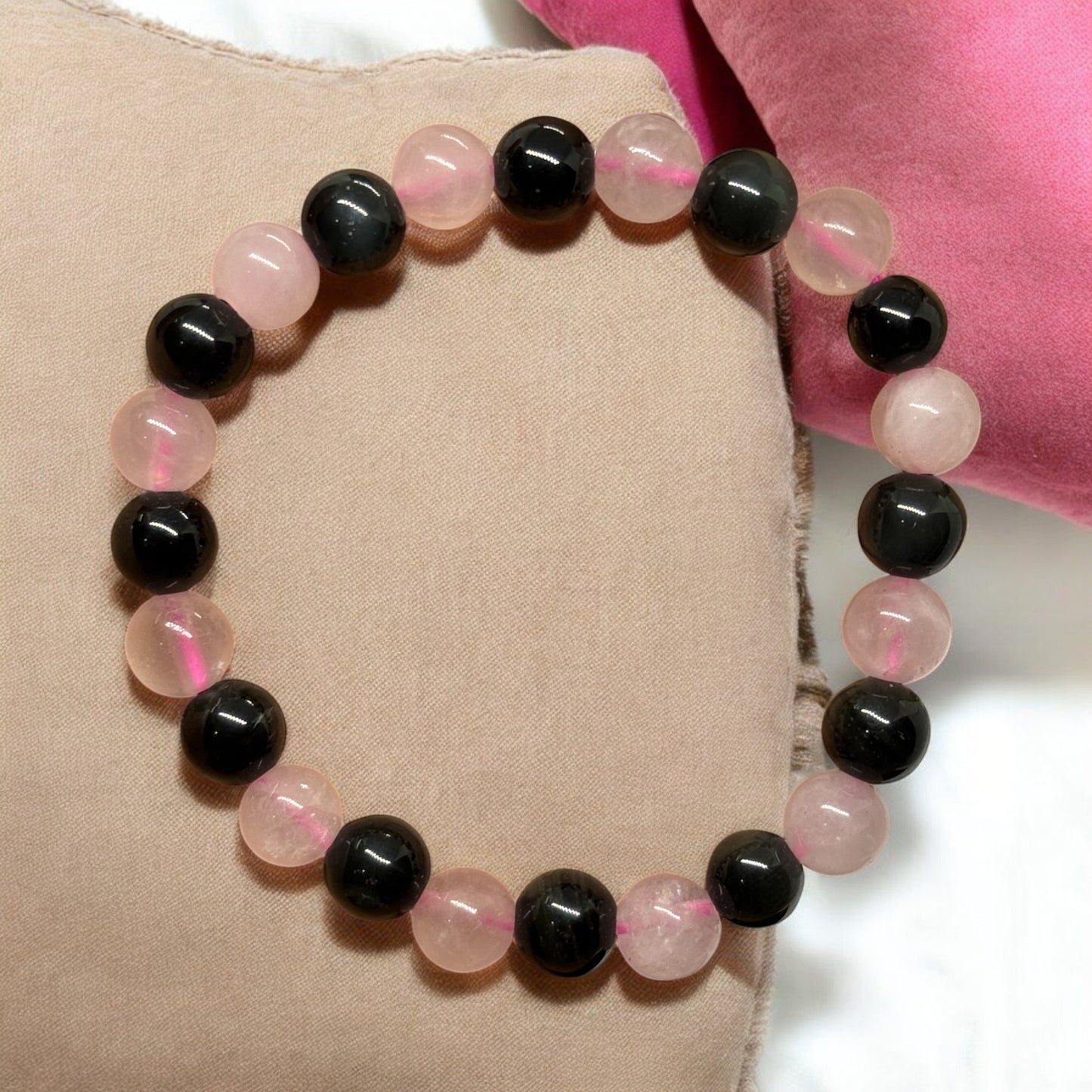 Rose Quartz & Black Tourmaline Bracelet