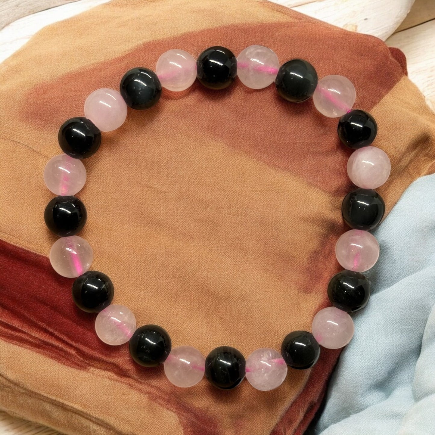 Rose Quartz & Black Tourmaline Bracelet